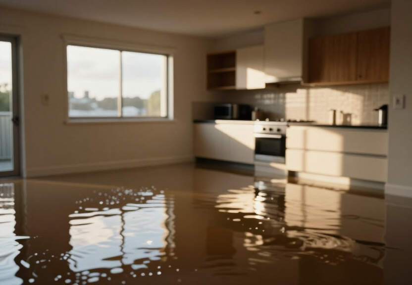 Water-damaged office space in Clarendon before drying